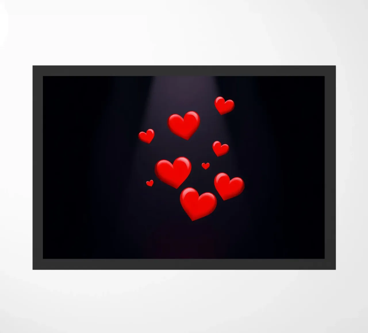 Cuori rossi che fluttuano sopra una piattaforma circolare zerbino da DesignDoodle