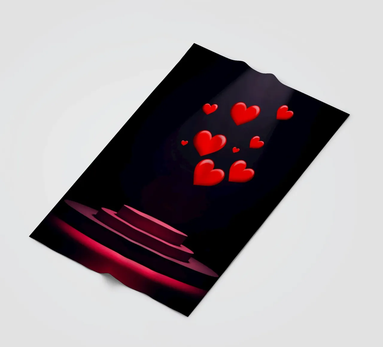 Cuori rossi che fluttuano sopra una piattaforma circolare coperta in pile da DesignDoodle