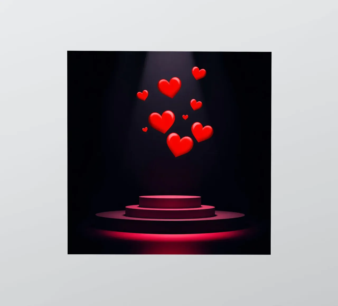 Red hearts floating above a circular platform sticker by DesignDoodle