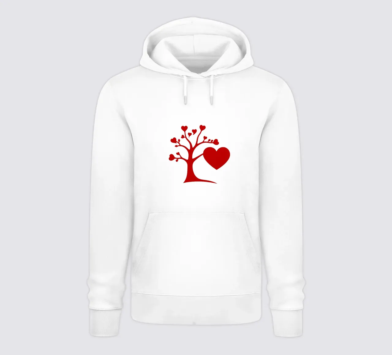 Un albero rosso vibrante, ornato di cuori, simboleggia l'amore. felpa con cappuccio da DesignDoodle