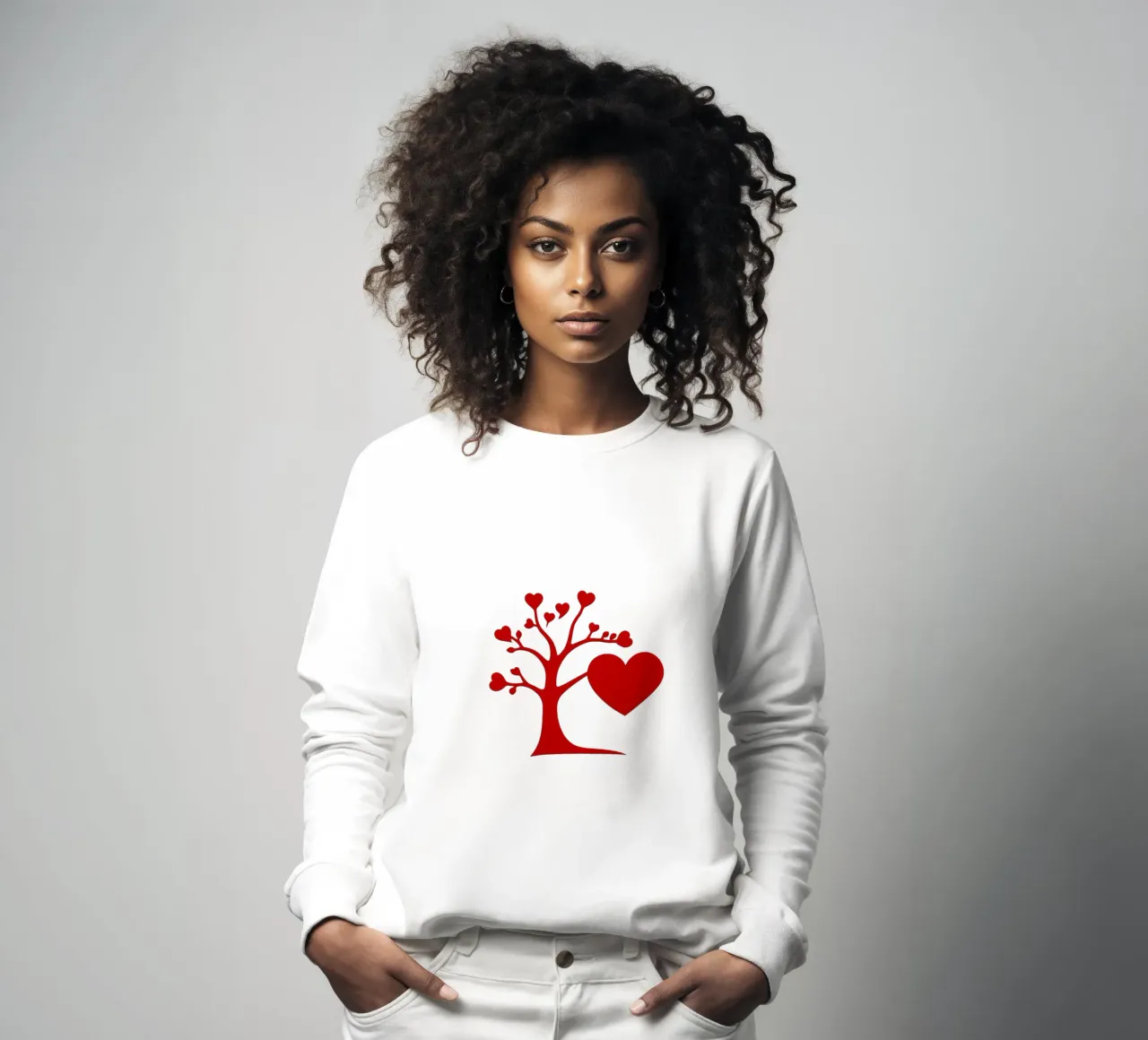 Un albero rosso vibrante, ornato di cuori, simboleggia l'amore. felpa da DesignDoodle