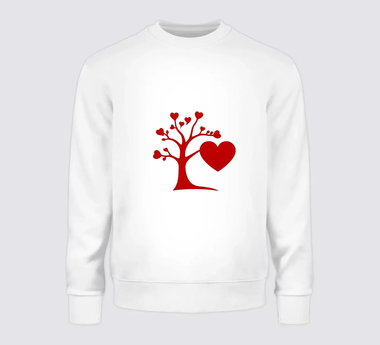 Un albero rosso vibrante, ornato di cuori, simboleggia l'amore. felpa da DesignDoodle