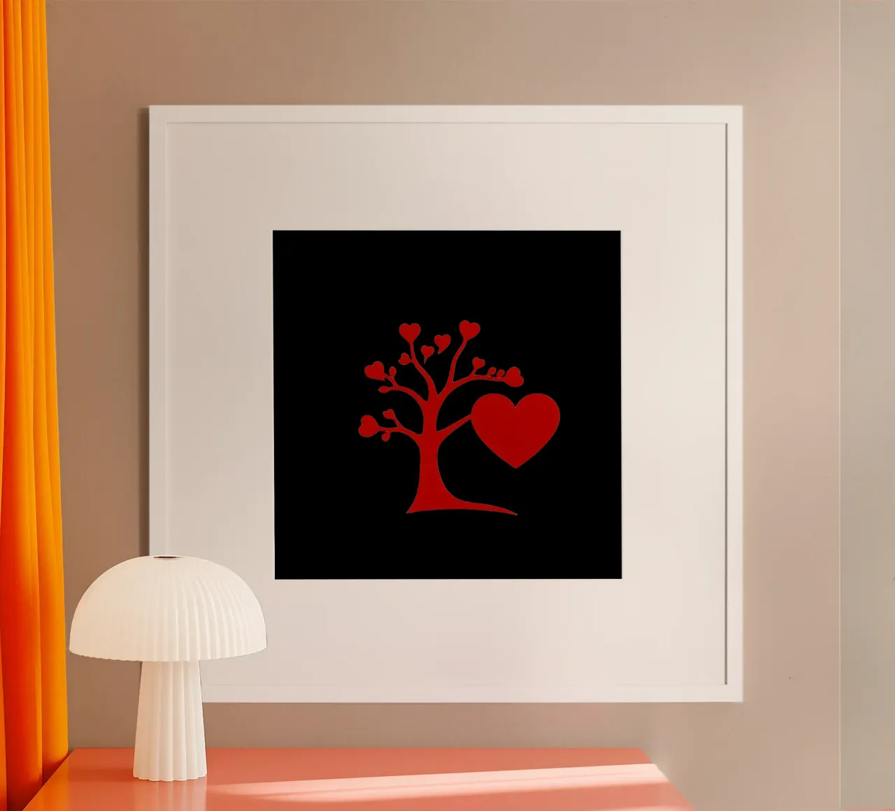 A vibrant red tree adorned with hearts symbolizes love hahnemühle by DesignDoodle
