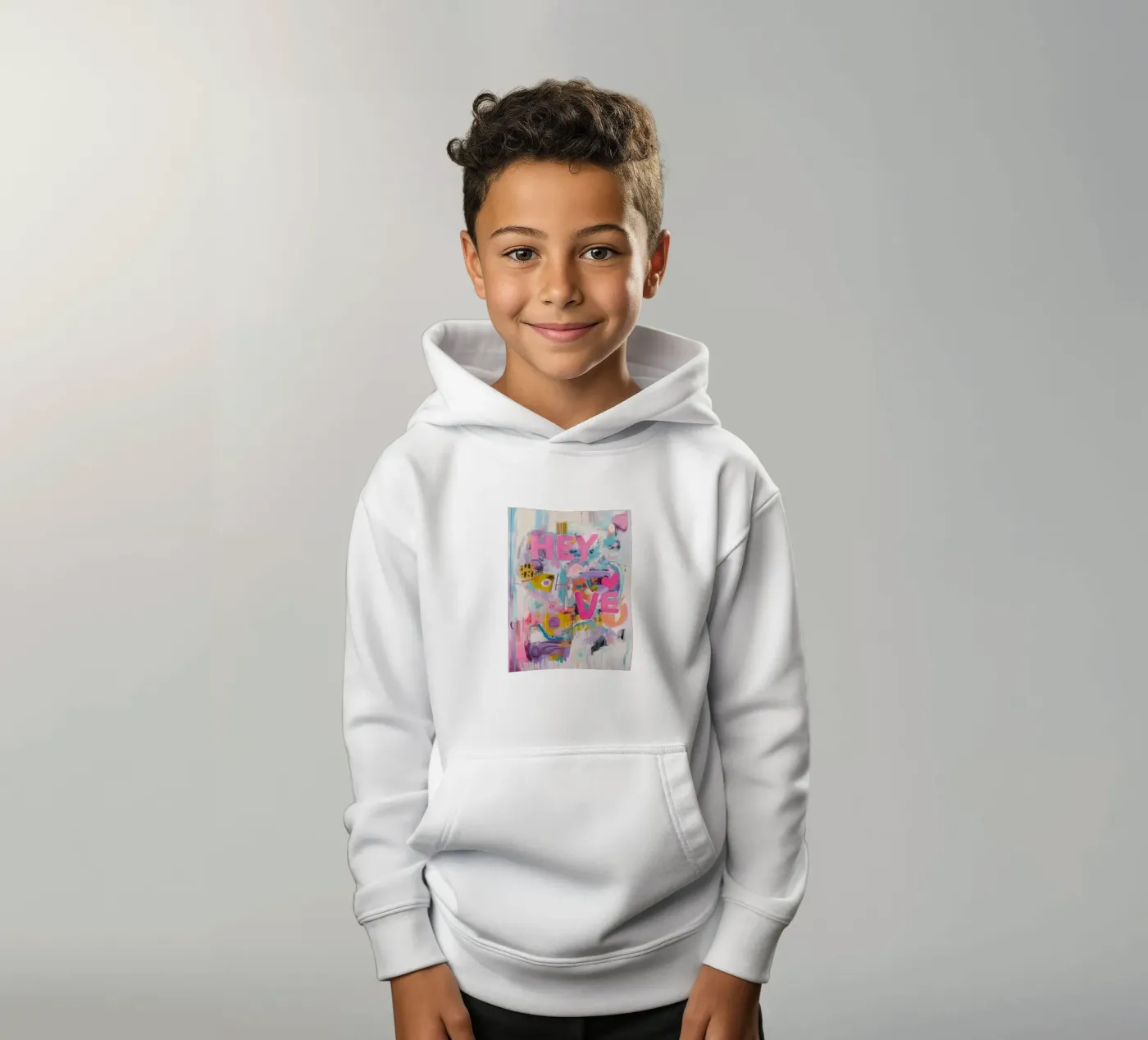 Popart Hey Love felpa bambino con cappuccio da Carinaprint