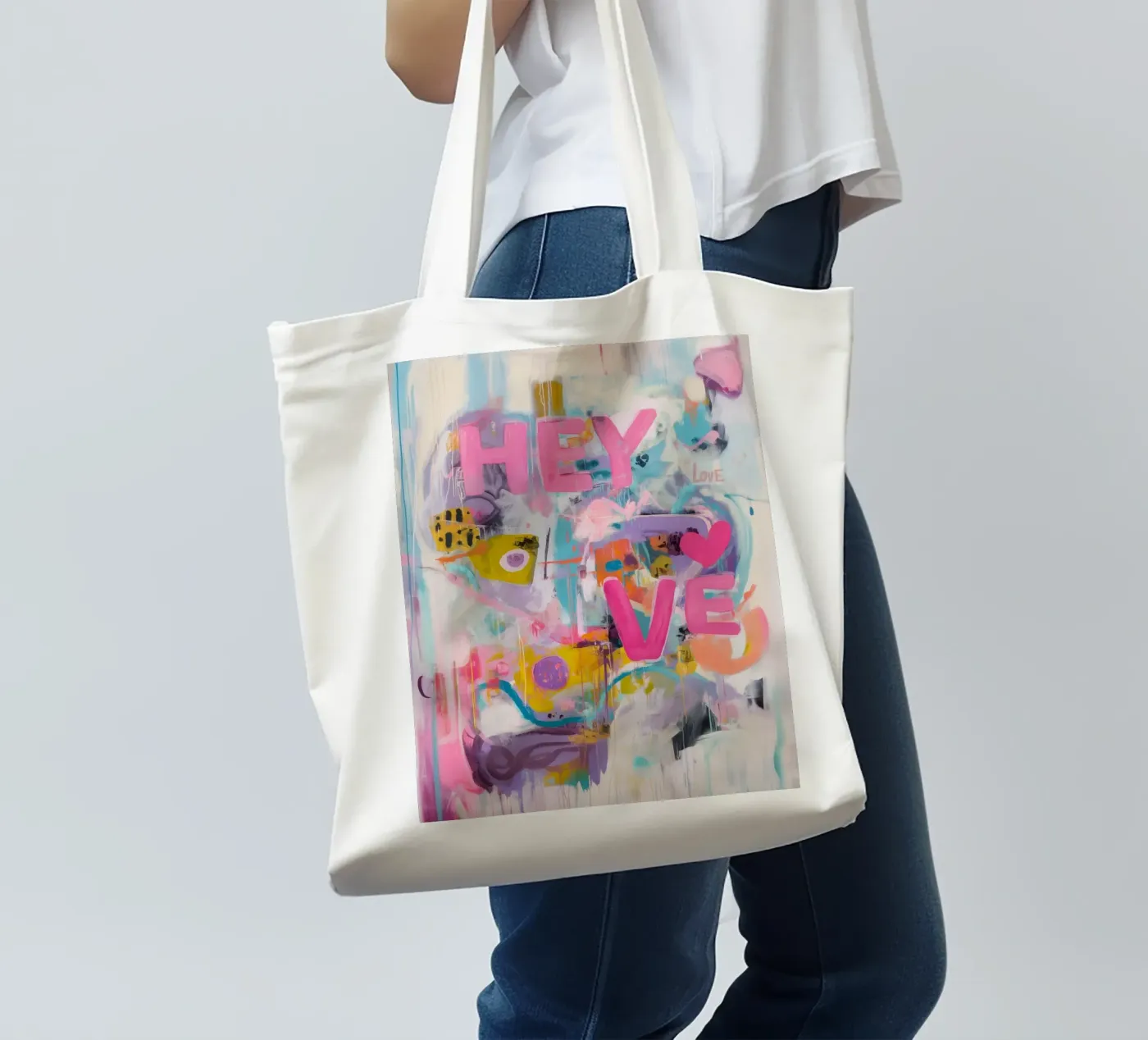Popart Hey Love borsa in juta da Carinaprint