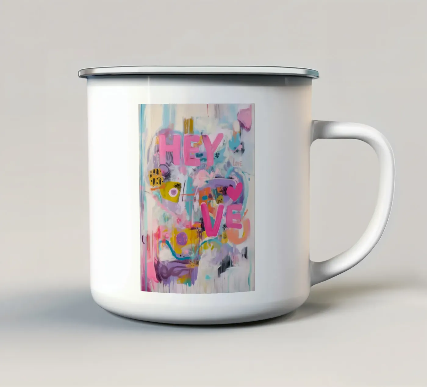 Popart Hey Love tazza in smalto da Carinaprint
