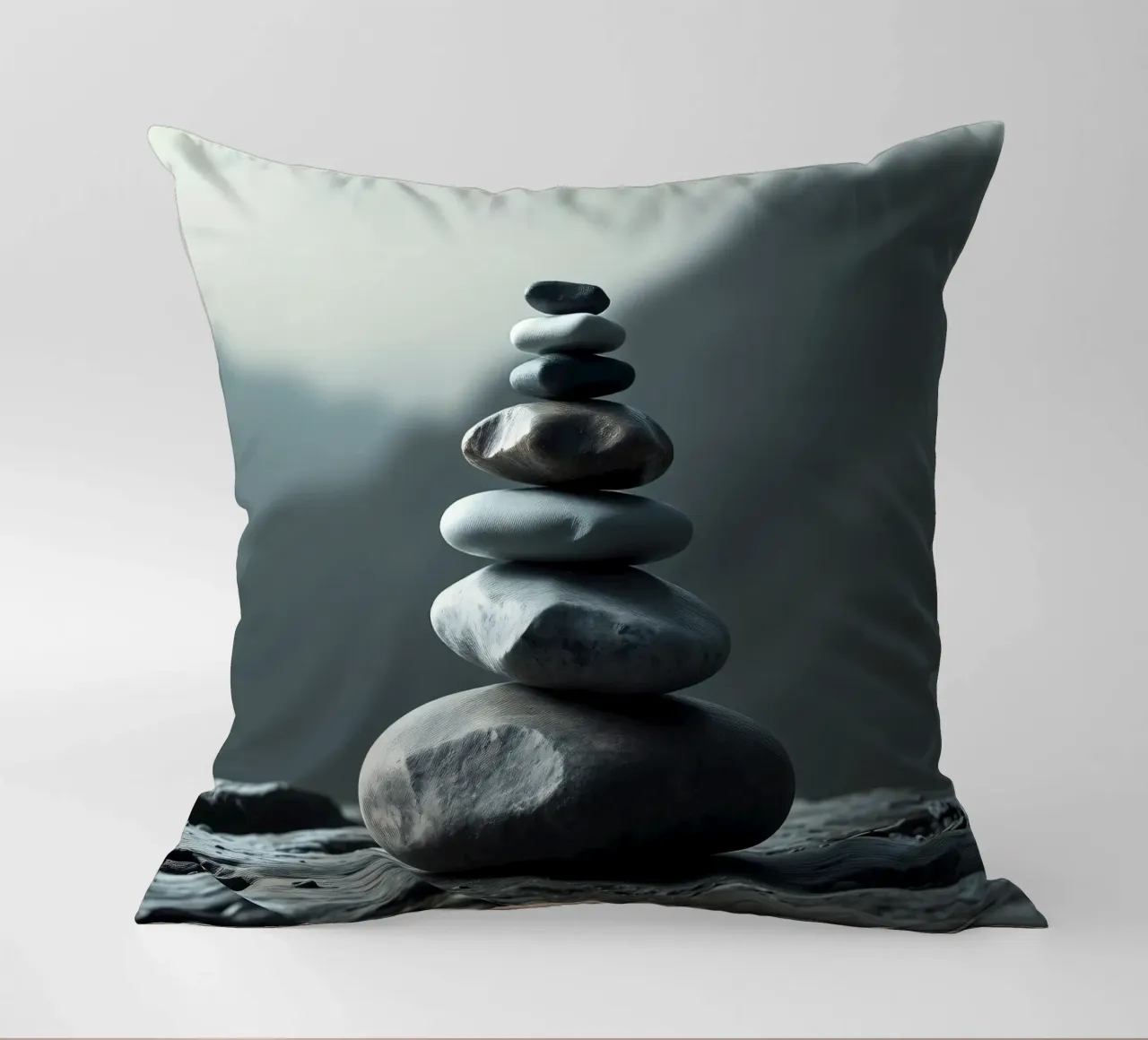 Una tranquilla pila di pietre lisce del fiume si bilancia perfettamente cuscino da DesignDoodle