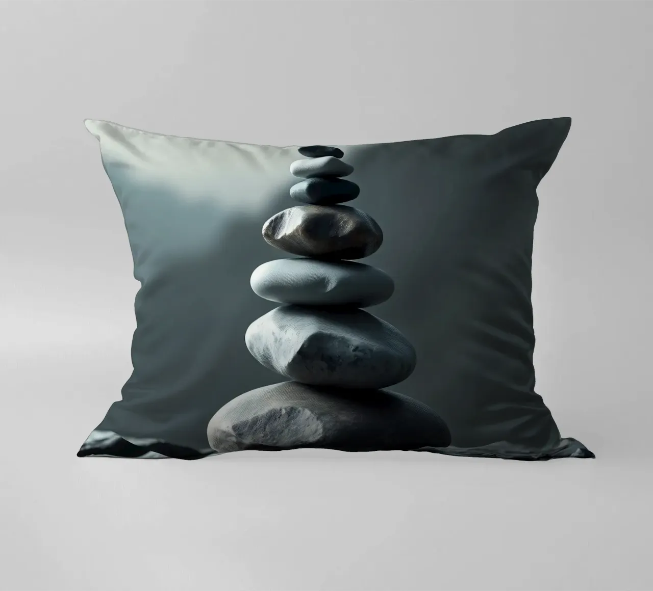 Una tranquilla pila di pietre lisce del fiume si bilancia perfettamente cuscino da DesignDoodle