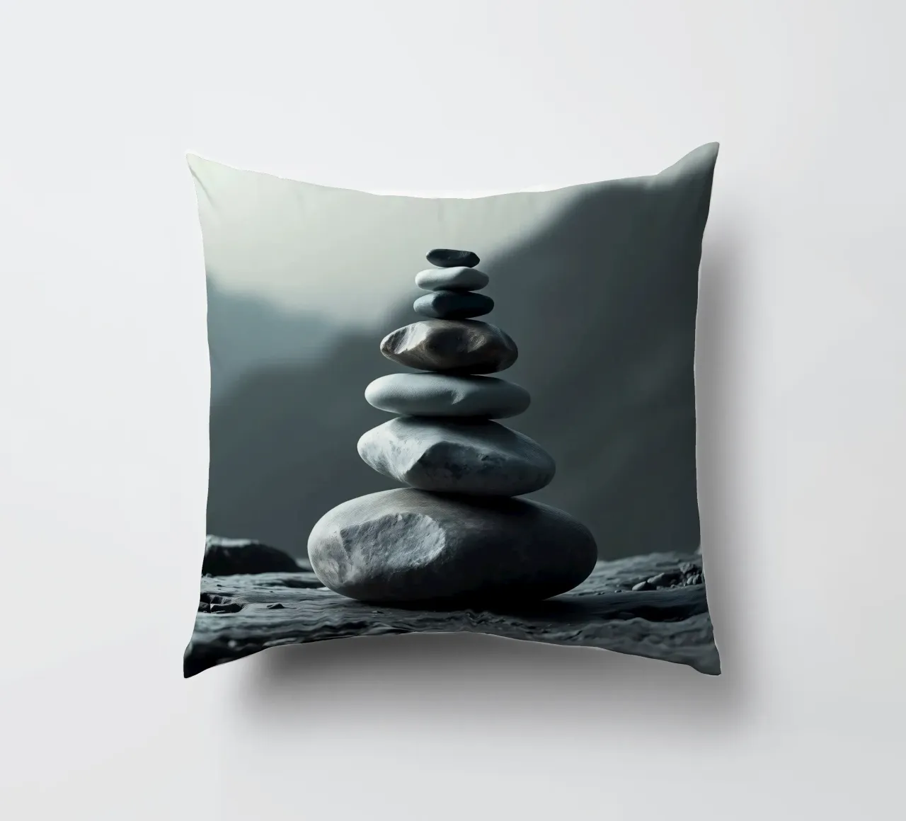 Una tranquilla pila di pietre lisce del fiume si bilancia perfettamente cuscino da DesignDoodle