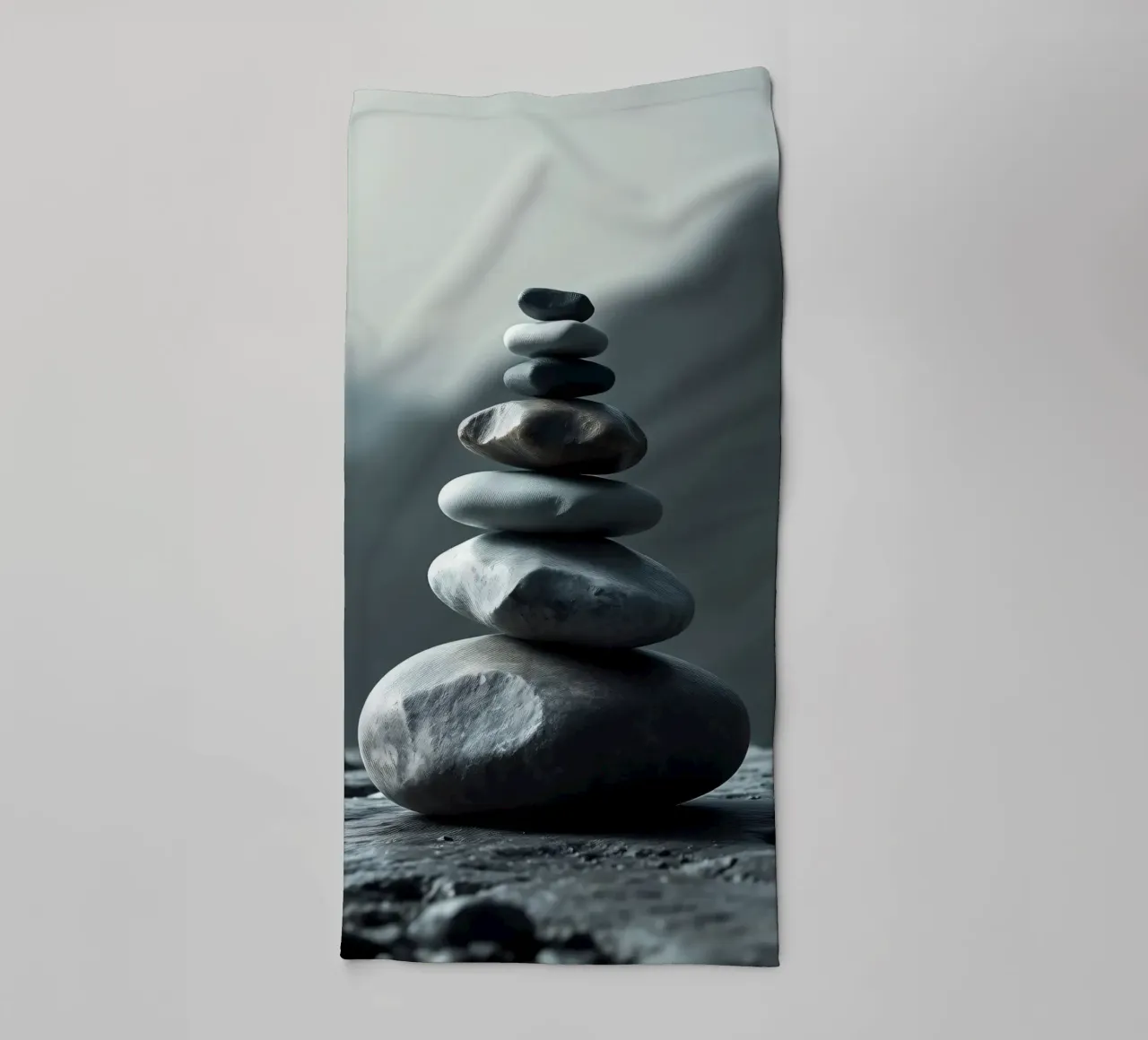 A tranquil stack of smooth river stones balances perfectly towel by DesignDoodle