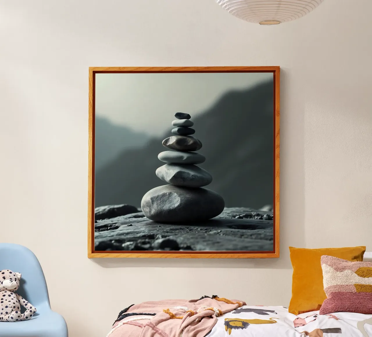 A tranquil stack of smooth river stones balances perfectly acrylic glass by DesignDoodle