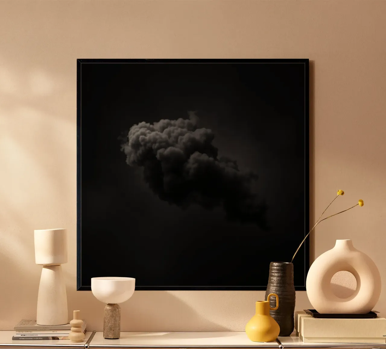 Dark, swirling cloud formation against a muted background poster with plastic frame by DesignDoodle