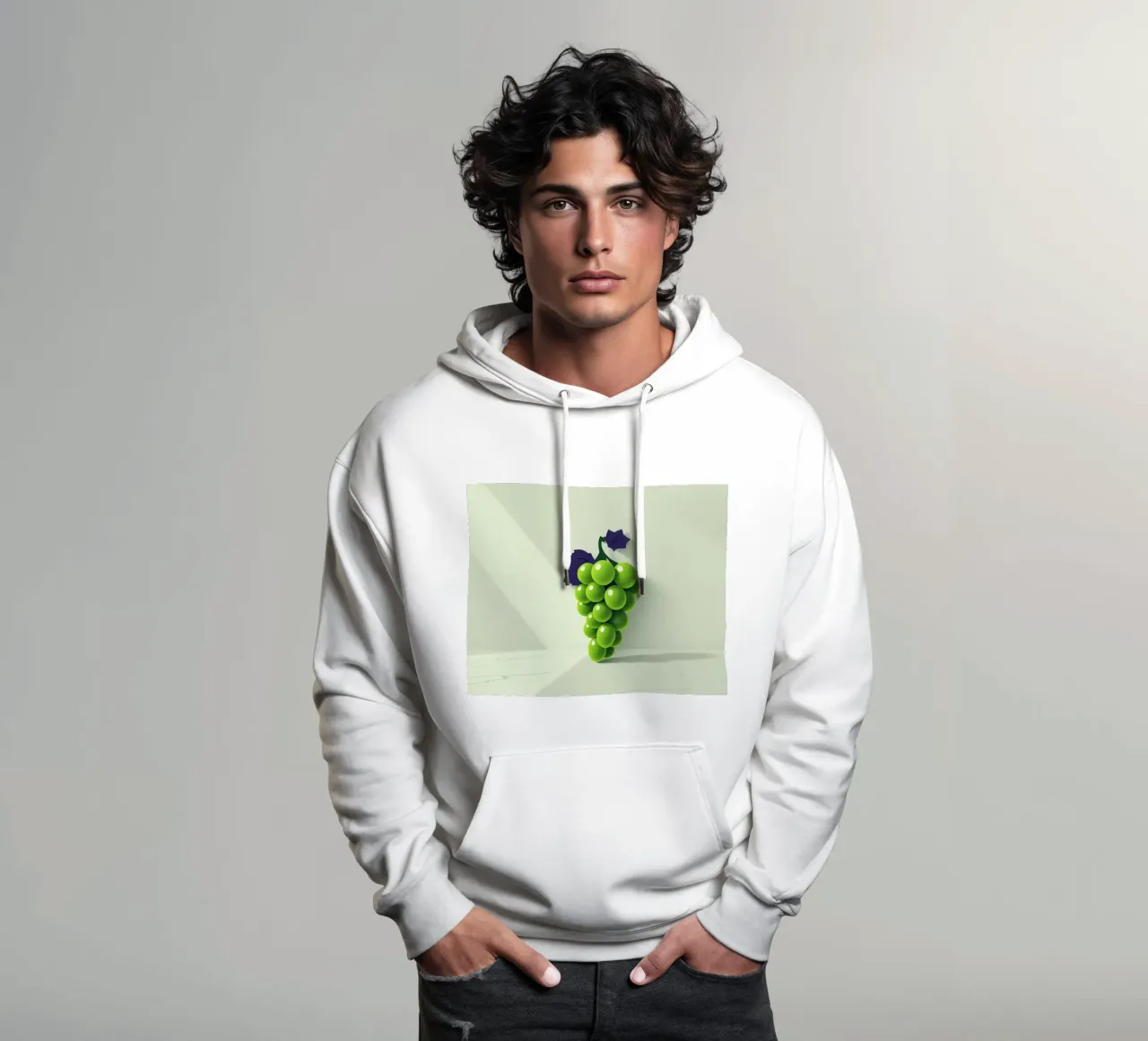 A cluster of green grapes casts soft shadows hoodie by DesignDoodle