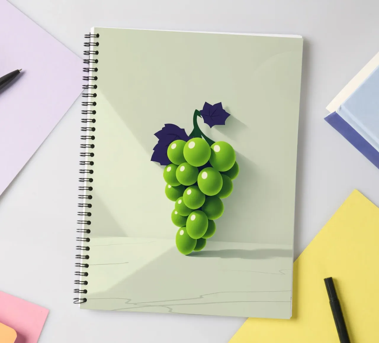 Une grappe de raisin vert projette des ombres douces carnet à spirale de DesignDoodle