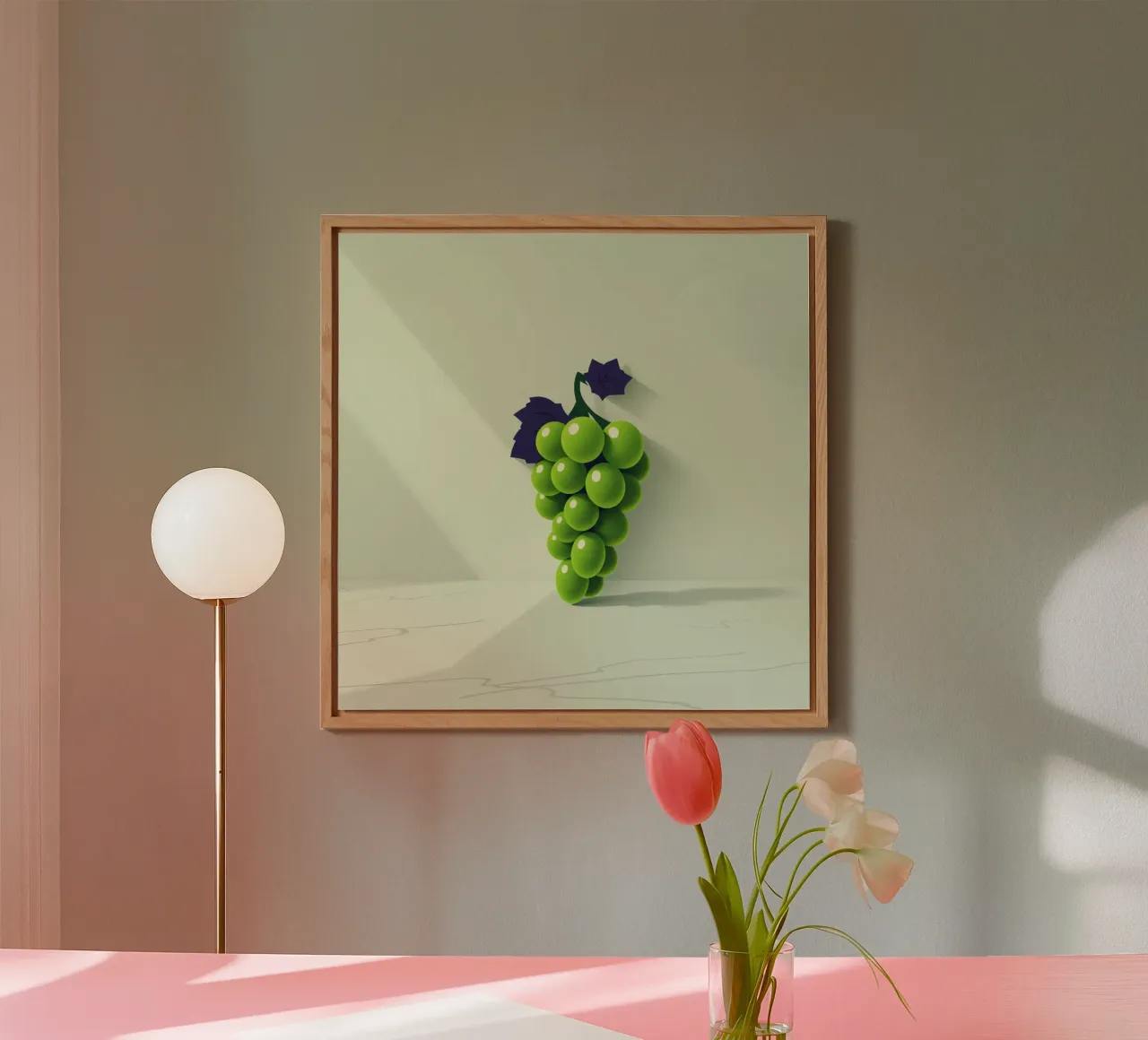 Un grappolo d'uva verde proietta ombre morbide alluminio dibond da DesignDoodle