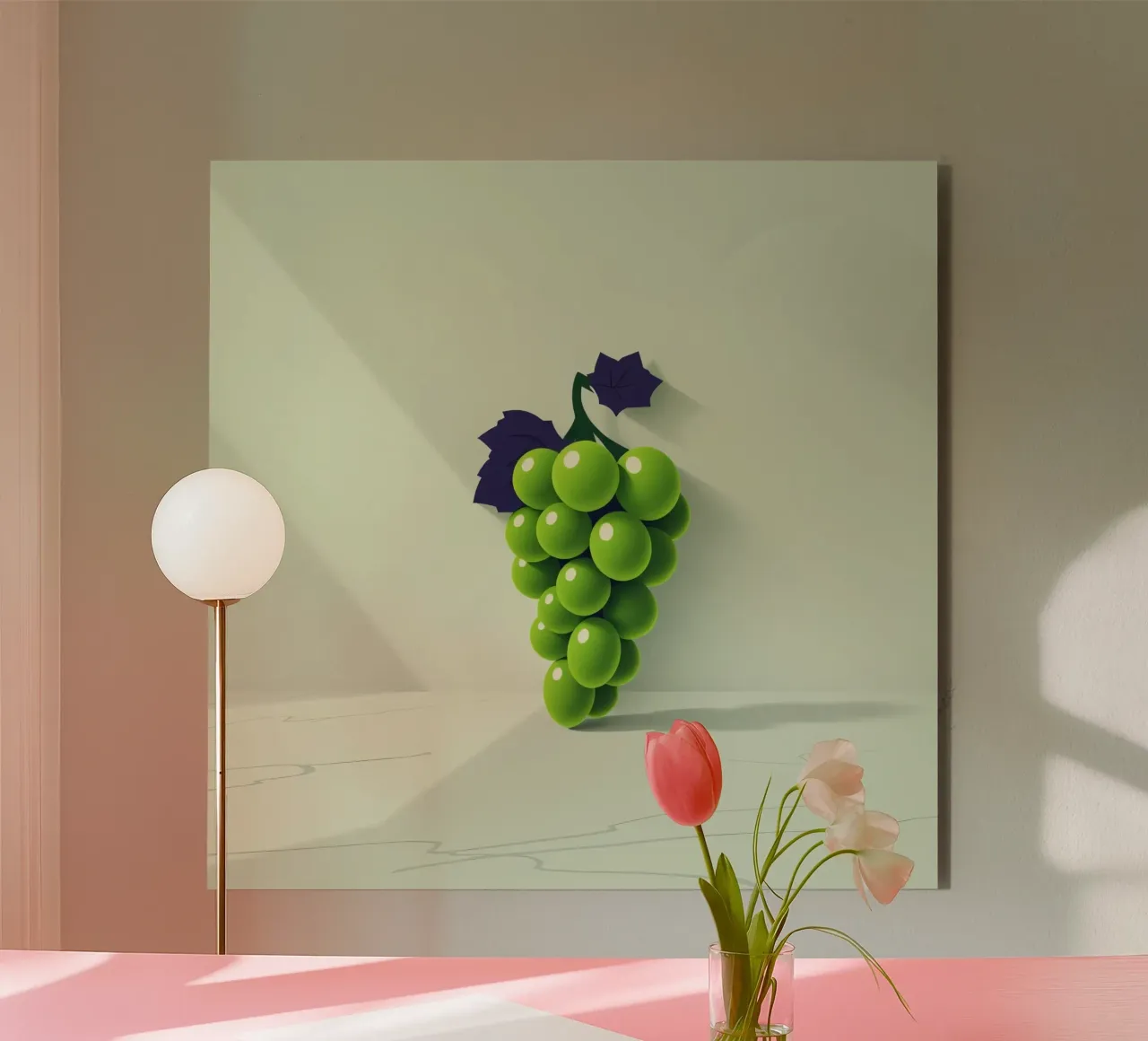 Un grappolo d'uva verde proietta ombre morbide alluminio dibond da DesignDoodle