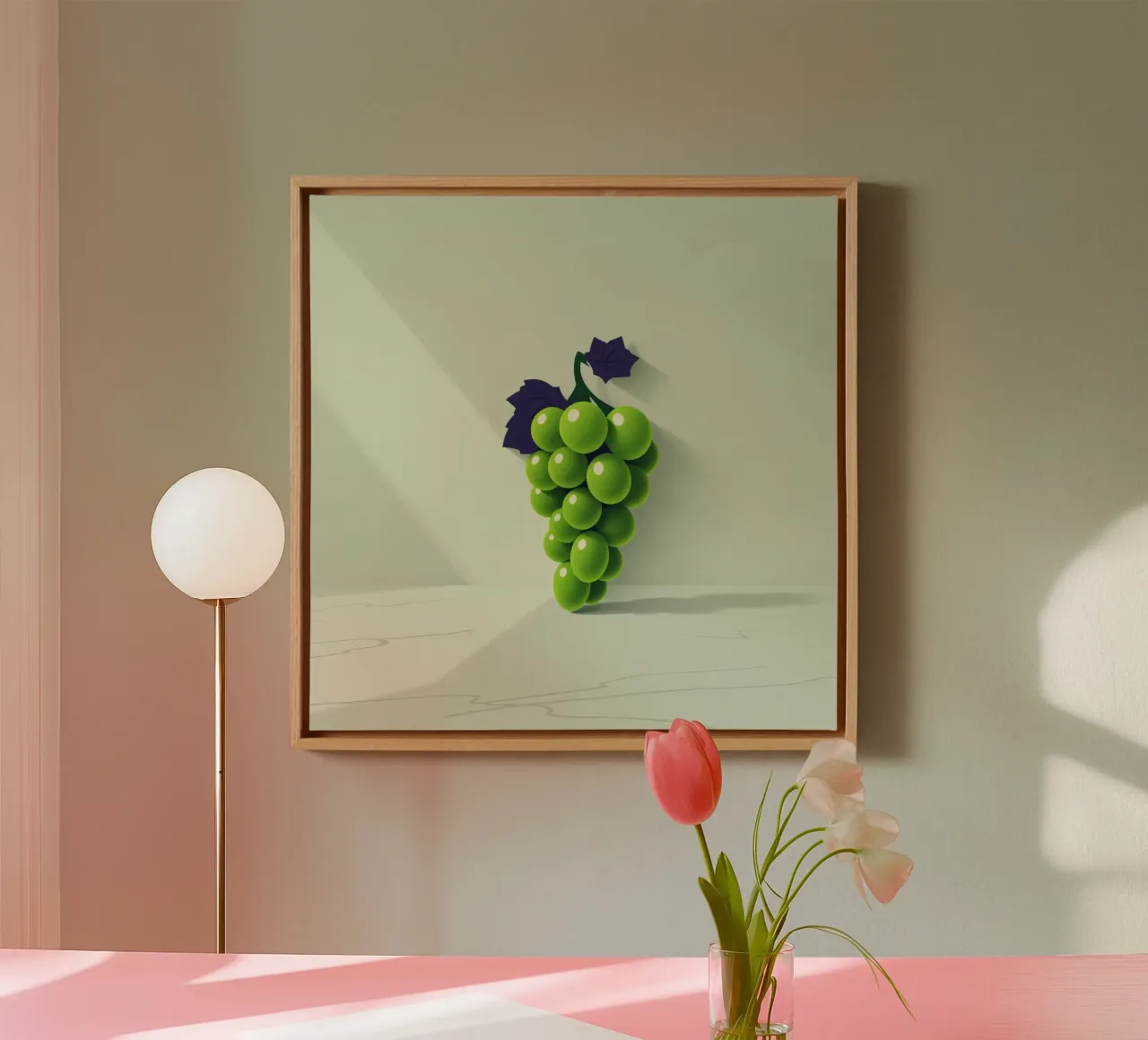 Eine Traube grĂŒner Weintrauben wirft weiche Schatten Leinwand von DesignDoodle