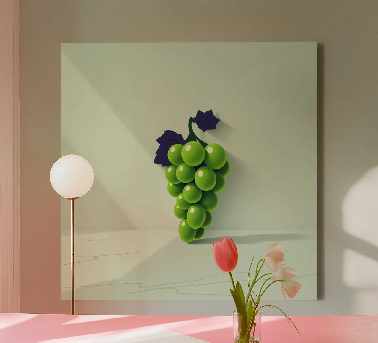 Eine Traube grĂŒner Weintrauben wirft weiche Schatten Leinwand von DesignDoodle