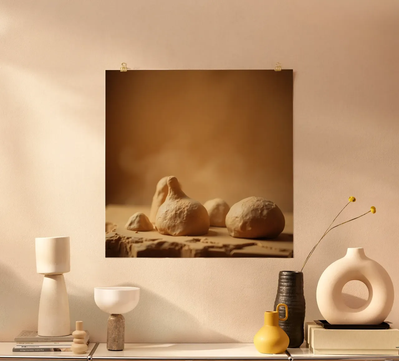 Le sculture in argilla presentano forme e texture uniche poster con telaio in plastica da DesignDoodle