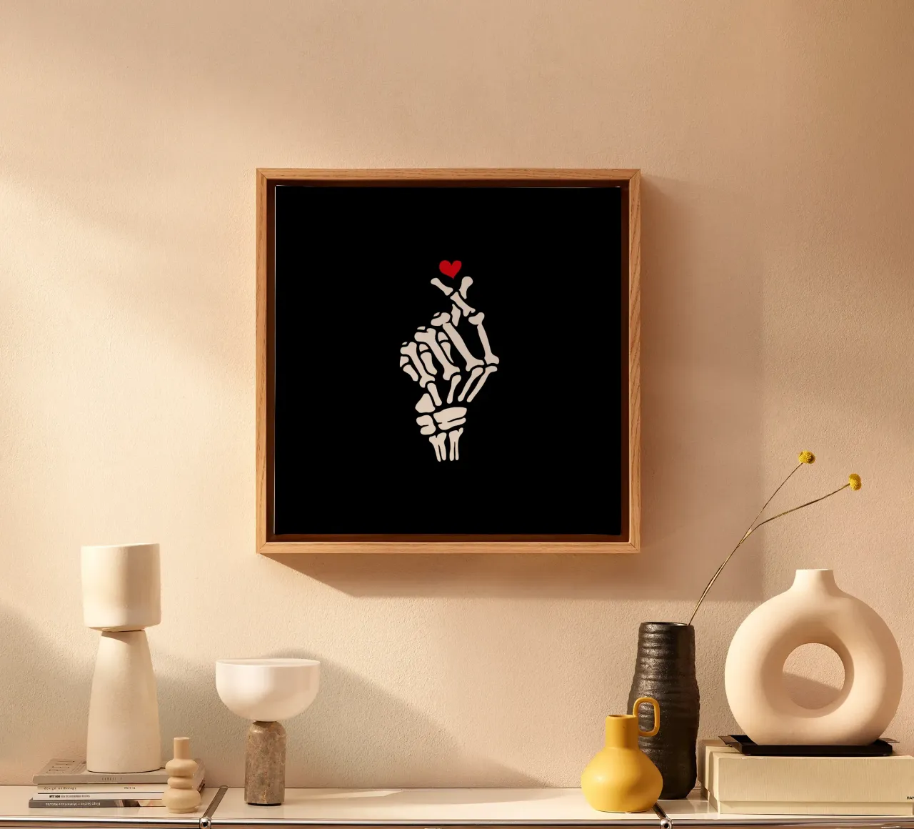 Skelet hart hand canvas met Baklijst van Tobe Fonseca
