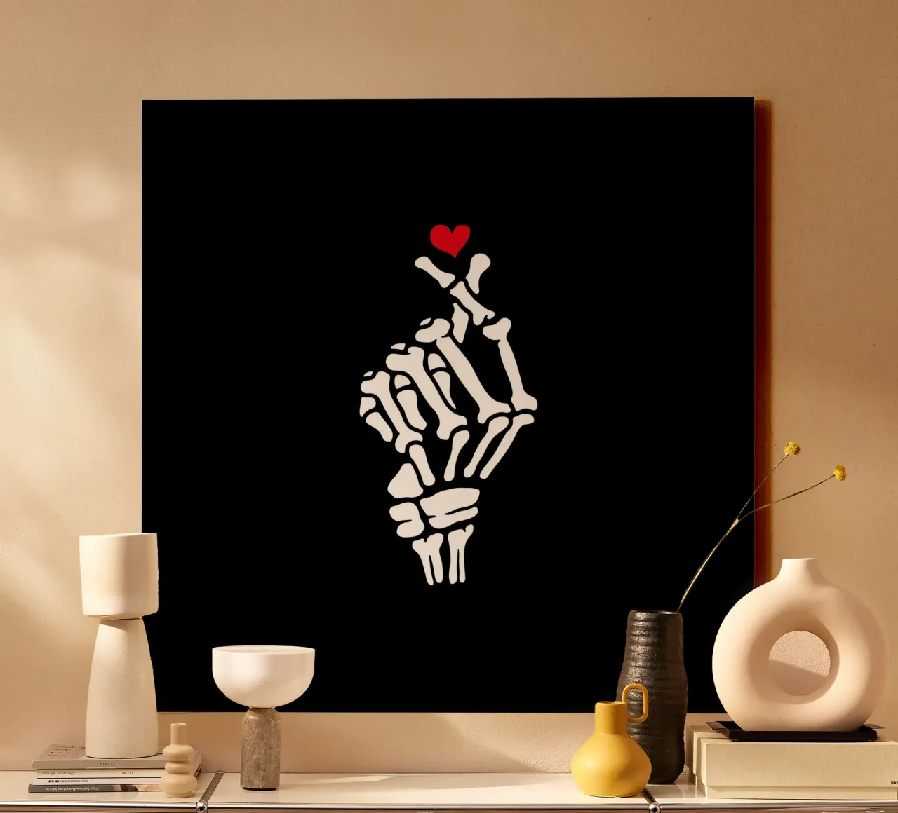 Skelet hart hand canvas met Baklijst van Tobe Fonseca