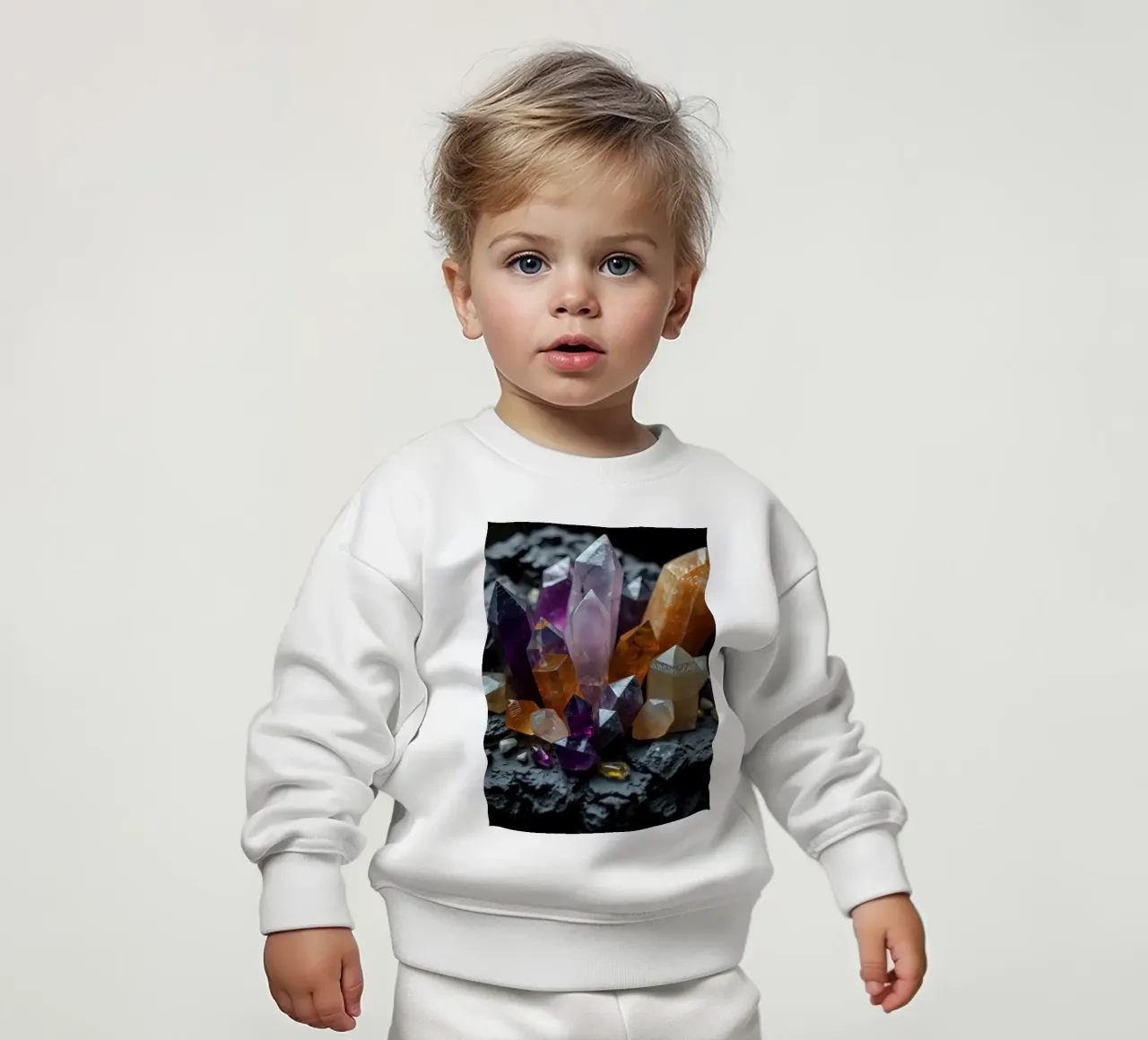 Cristalli colorati su una base di pietra nera felpa neonato da DesignDoodle