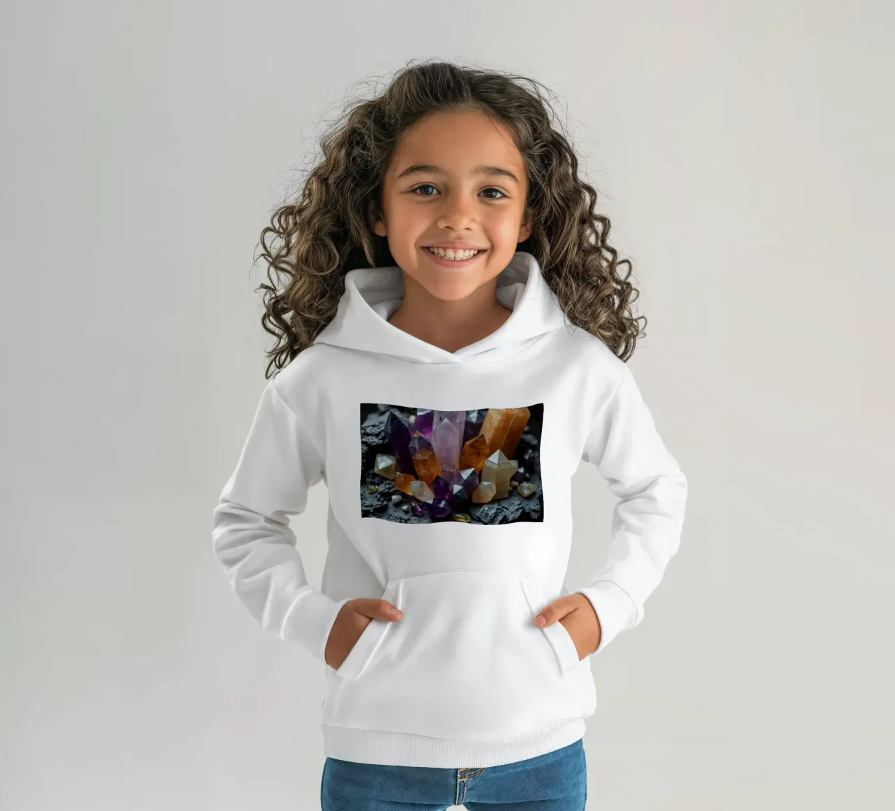 Cristalli colorati su una base di pietra nera felpa bambino con cappuccio da DesignDoodle