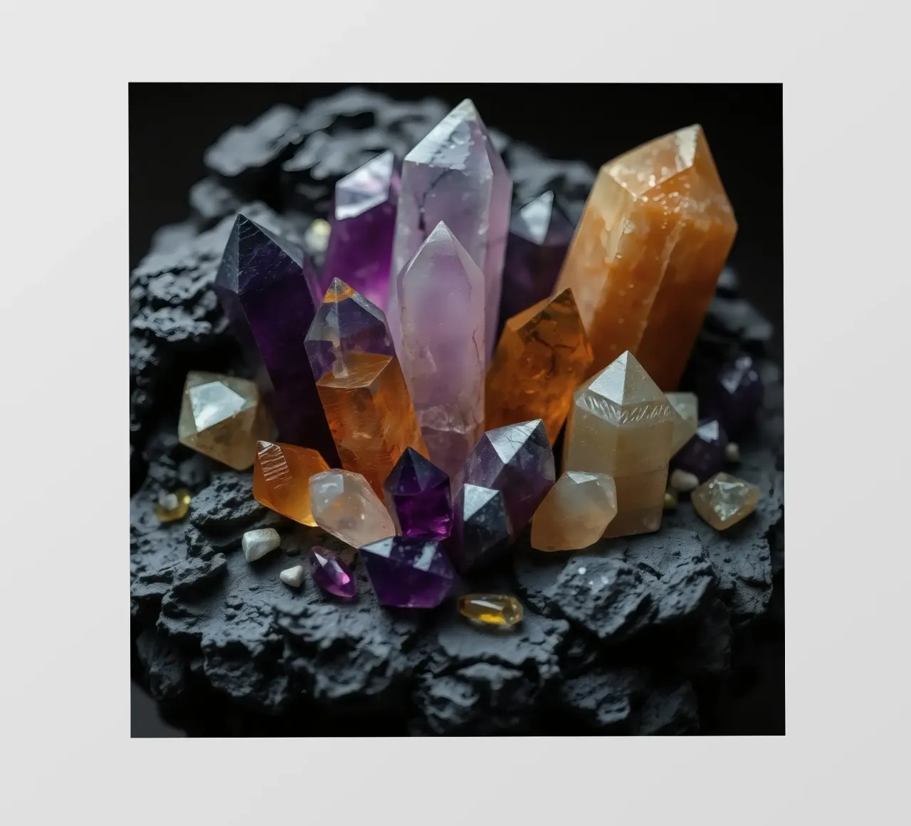 Cristalli colorati su una base di pietra nera telo in pvc da DesignDoodle