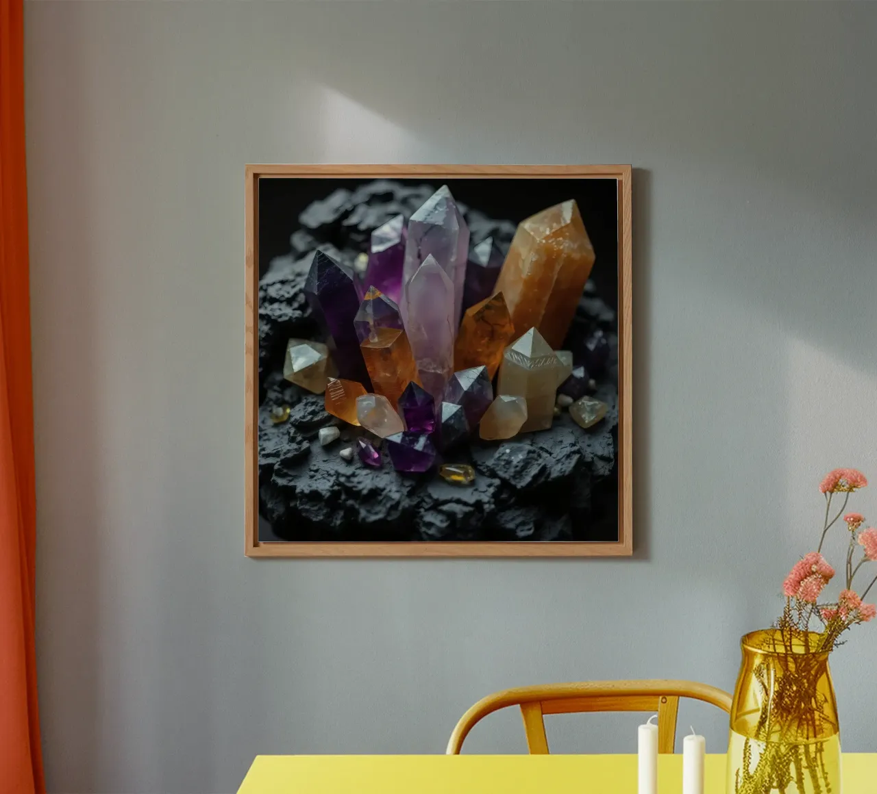 Cristalli colorati su una base di pietra nera alluminio dibond da DesignDoodle