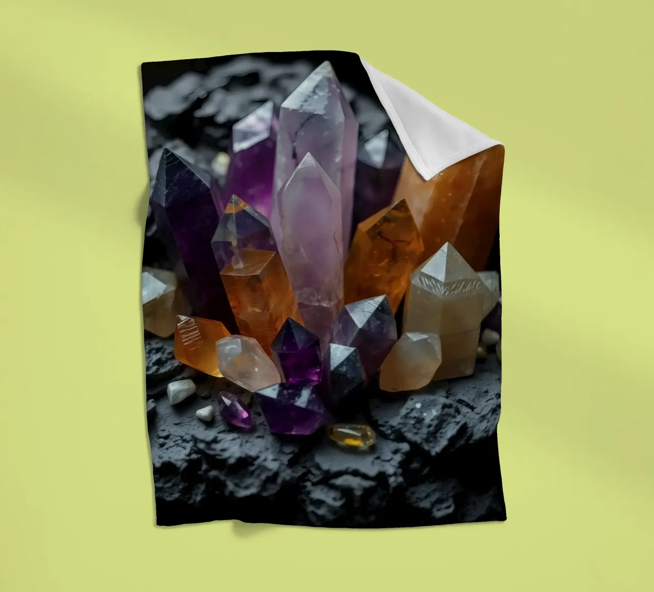 Cristalli colorati su una base di pietra nera coperta in pile da DesignDoodle