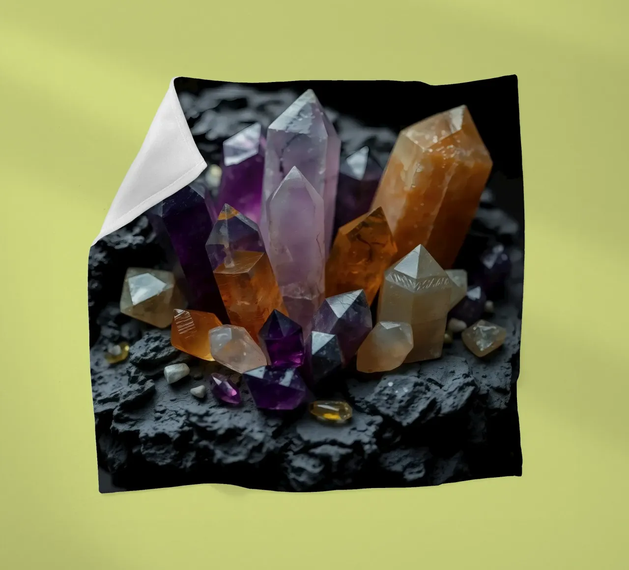 Cristalli colorati su una base di pietra nera coperta in pile da DesignDoodle