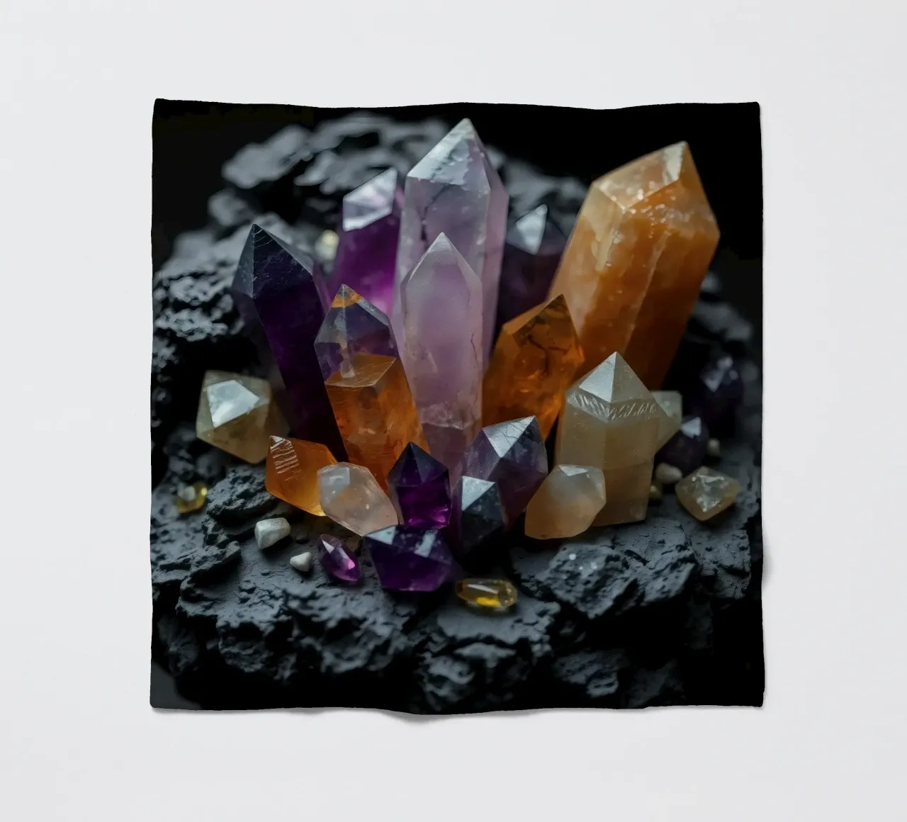 Cristalli colorati su una base di pietra nera coperta in pile da DesignDoodle