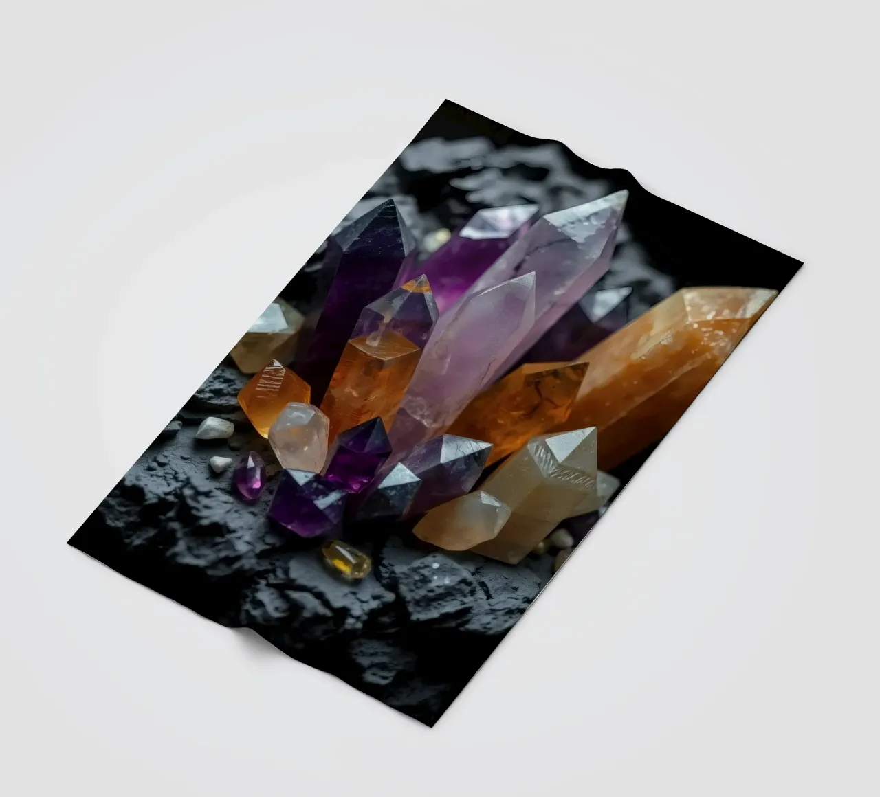 Cristalli colorati su una base di pietra nera coperta in pile da DesignDoodle