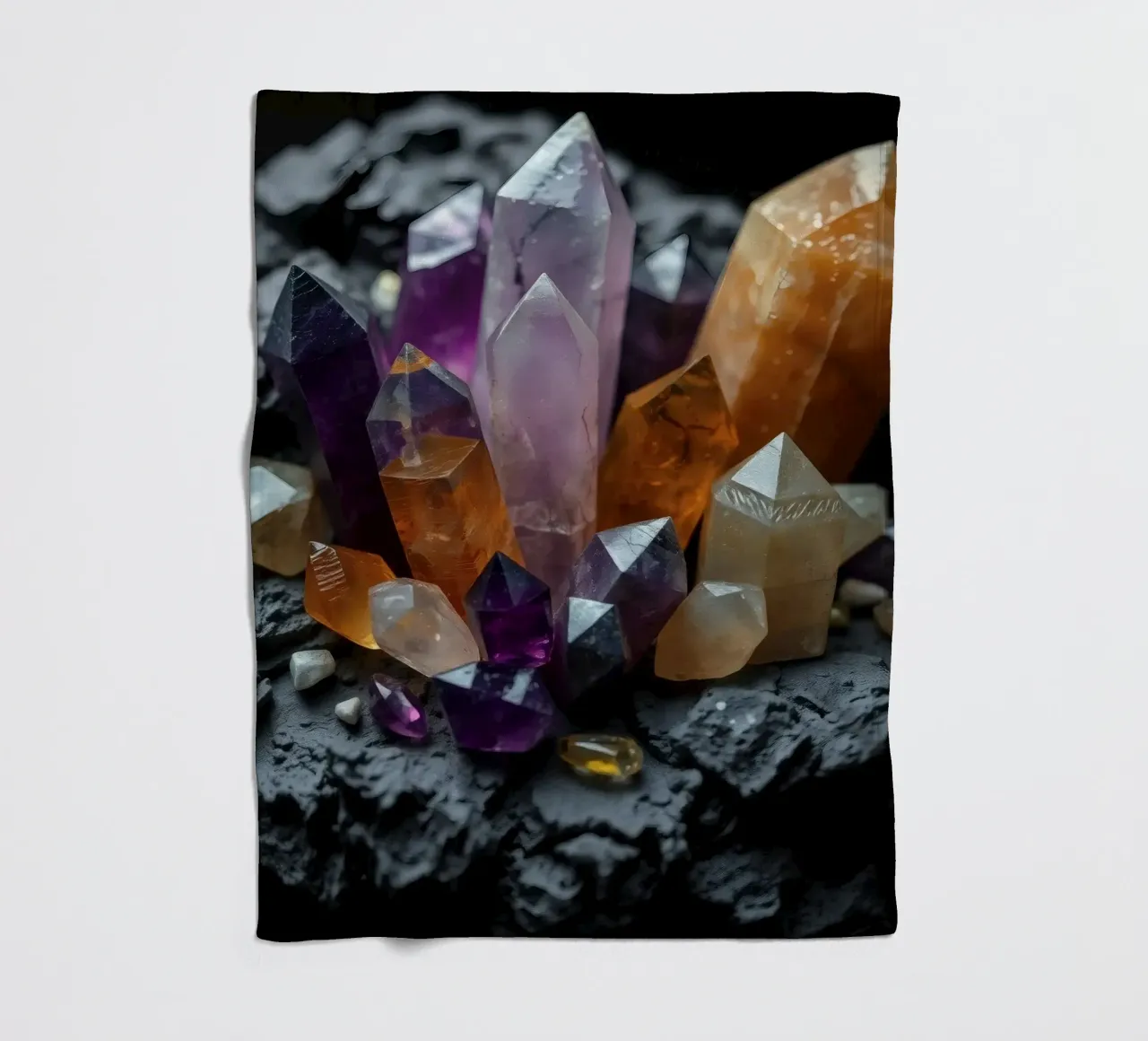 Cristalli colorati su una base di pietra nera coperta in pile da DesignDoodle