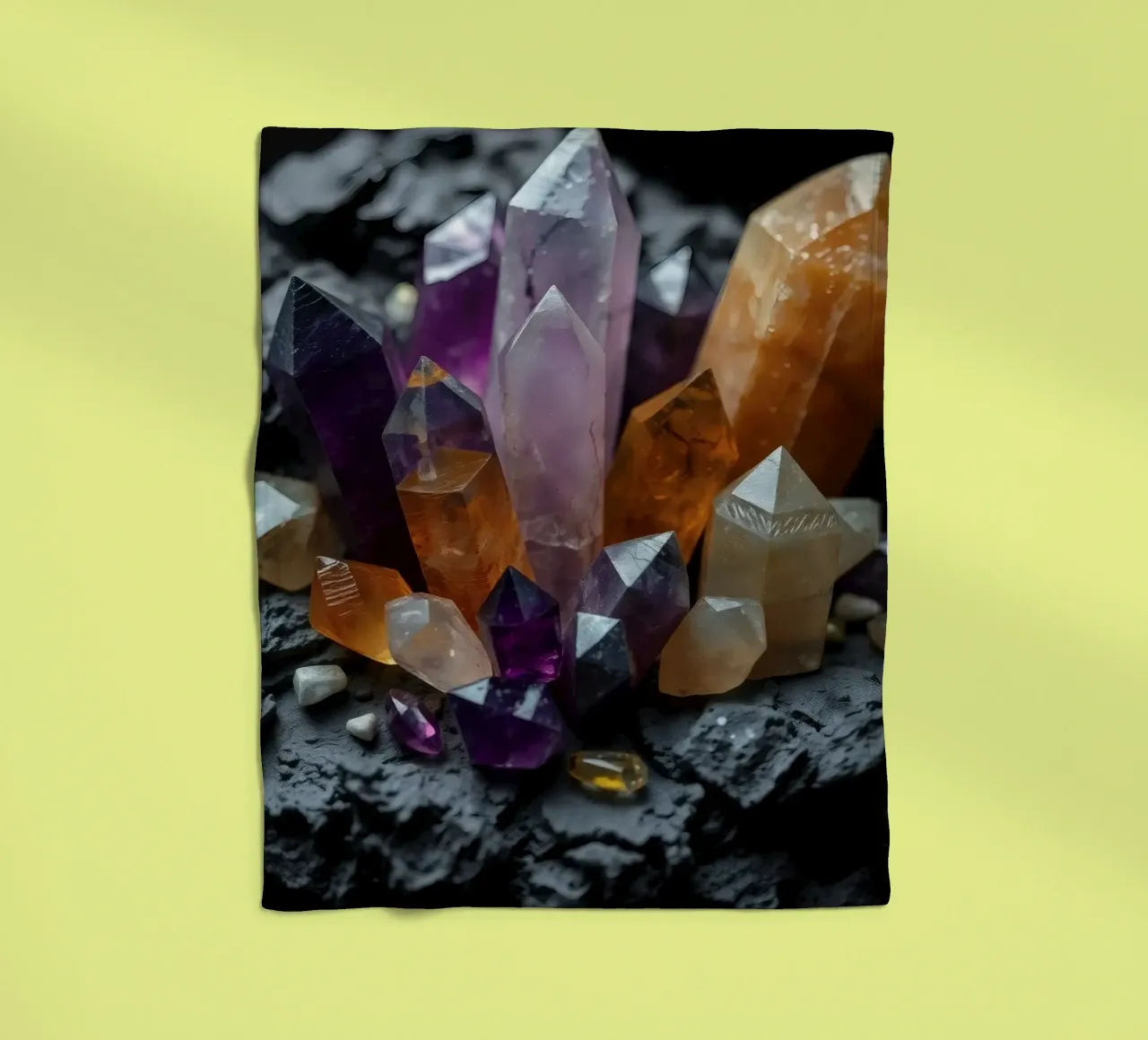 Cristalli colorati su una base di pietra nera coperta in pile da DesignDoodle