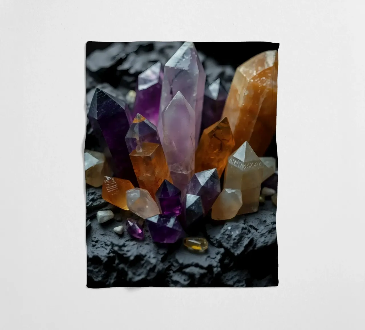 Cristalli colorati su una base di pietra nera coperta in pile da DesignDoodle