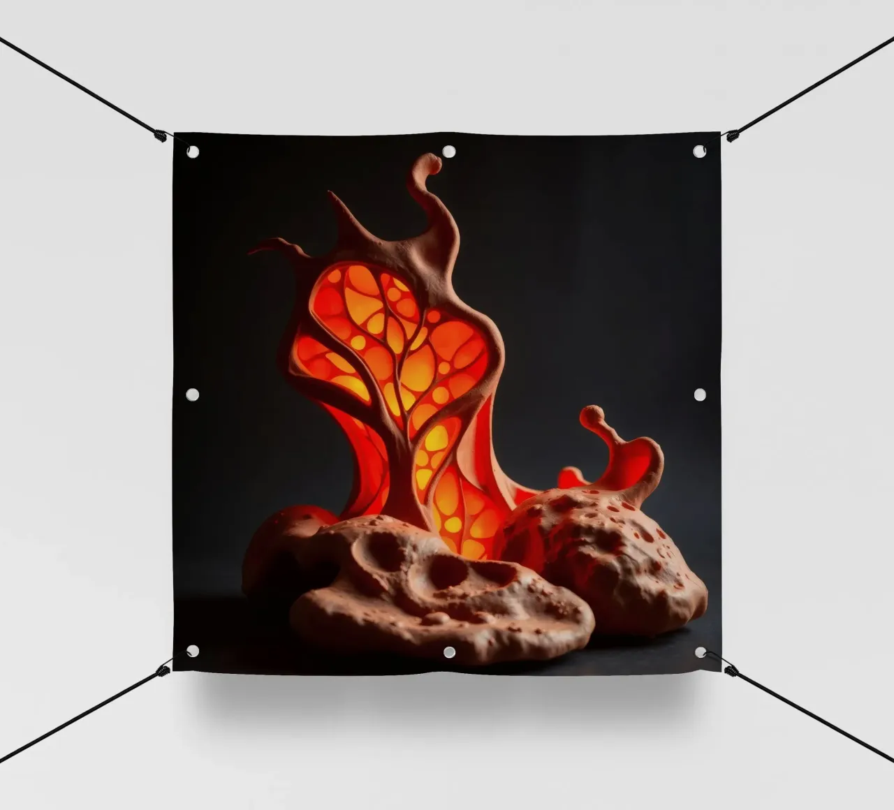 Lampada in ceramica artigianale unica nel suo genere, con design organico e caldo telo in pvc da DesignDoodle