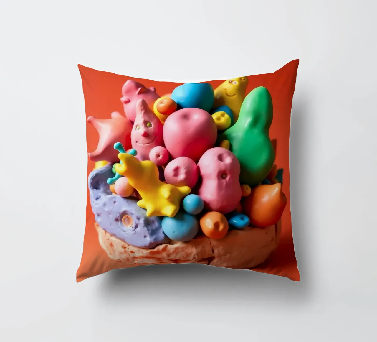 Assortimento colorato di forme e personaggi giocosi cuscino da DesignDoodle