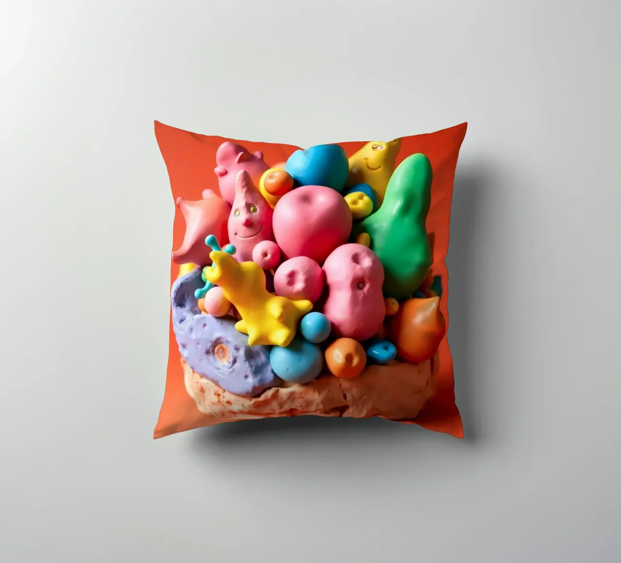 Assortimento colorato di forme e personaggi giocosi cuscino da DesignDoodle