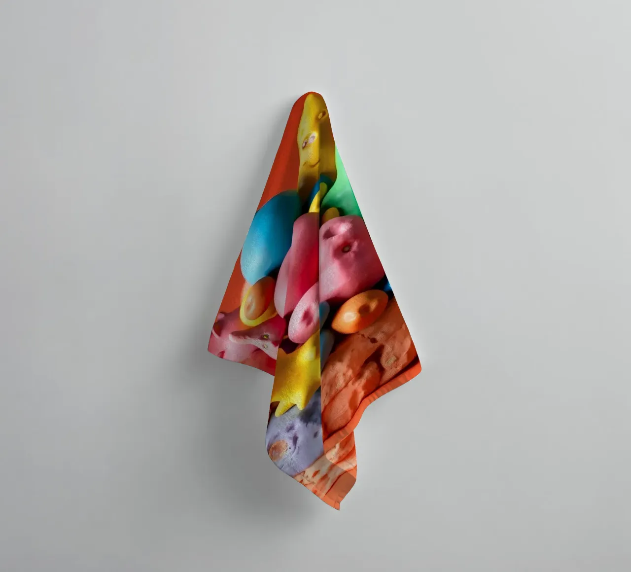 Colorful assortment of playful shapes and characters towel by DesignDoodle