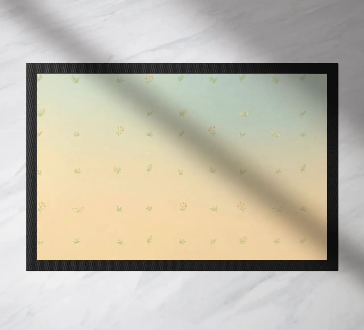 Softly colored background with delicate floral patterns doormat by DesignDoodle