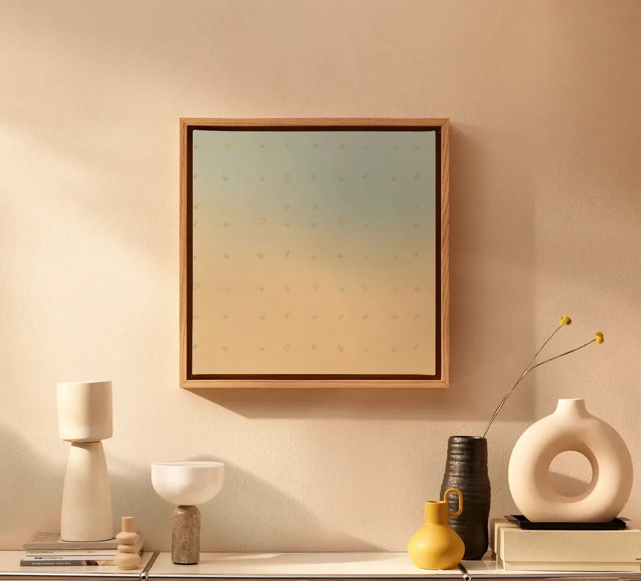 Softly colored background with delicate floral patterns canvas by DesignDoodle