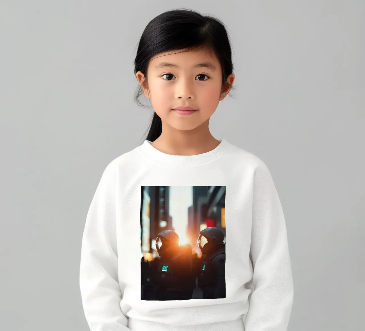 Due astronauti esplorano una città vivace durante il tramonto felpa bambino da DesignDoodle