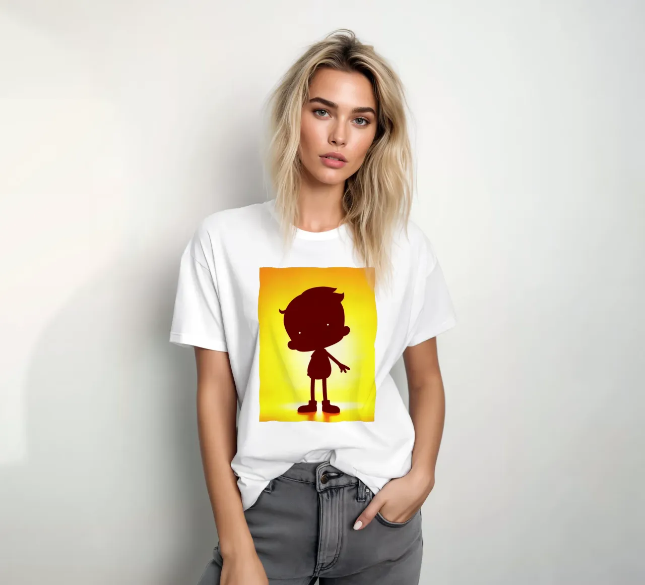 Silhouette di un bambino che fa gesti giocosi t-shirt da DesignDoodle