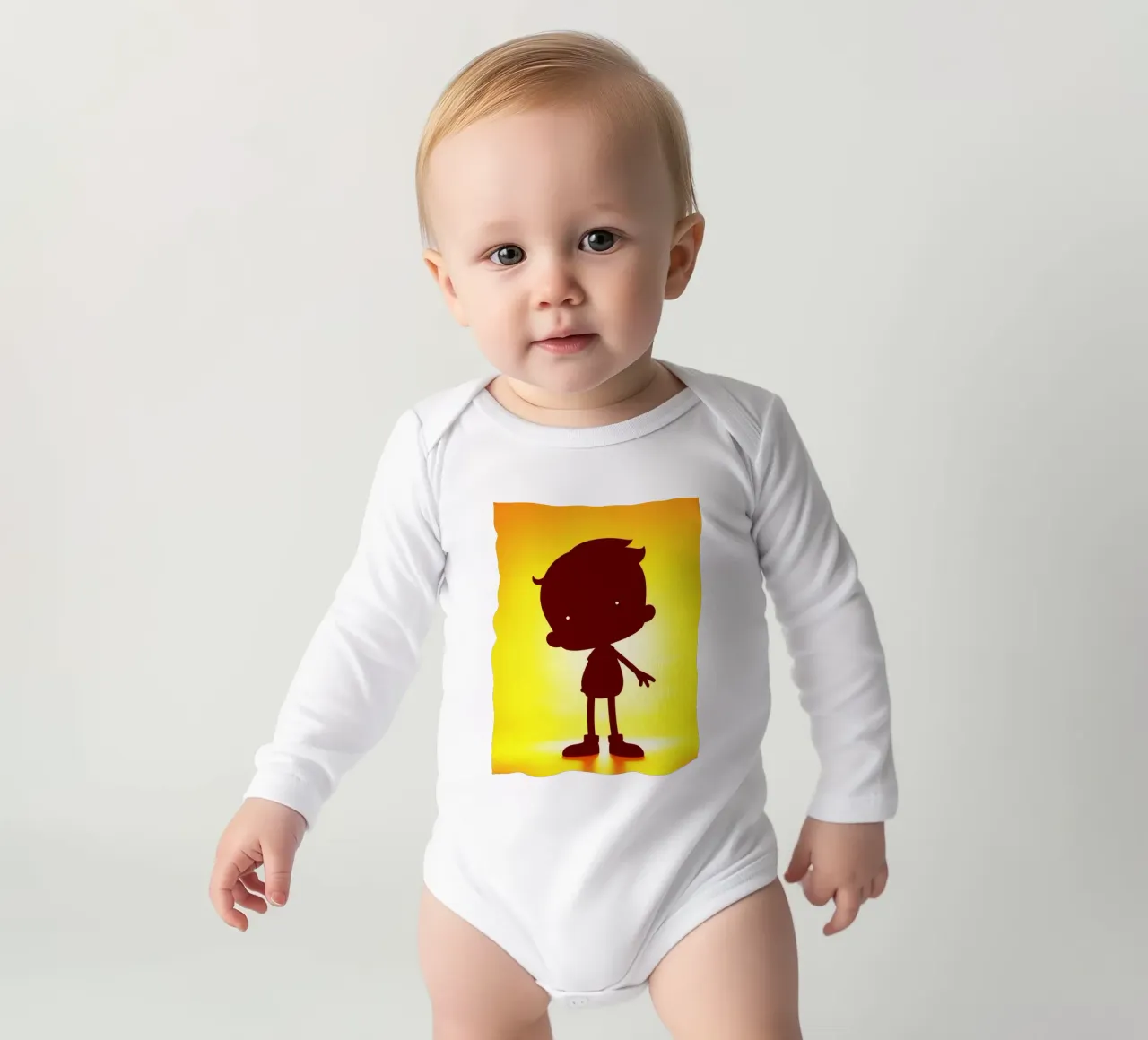 Silhouette of a child playful gestures long-sleeve baby romper by DesignDoodle