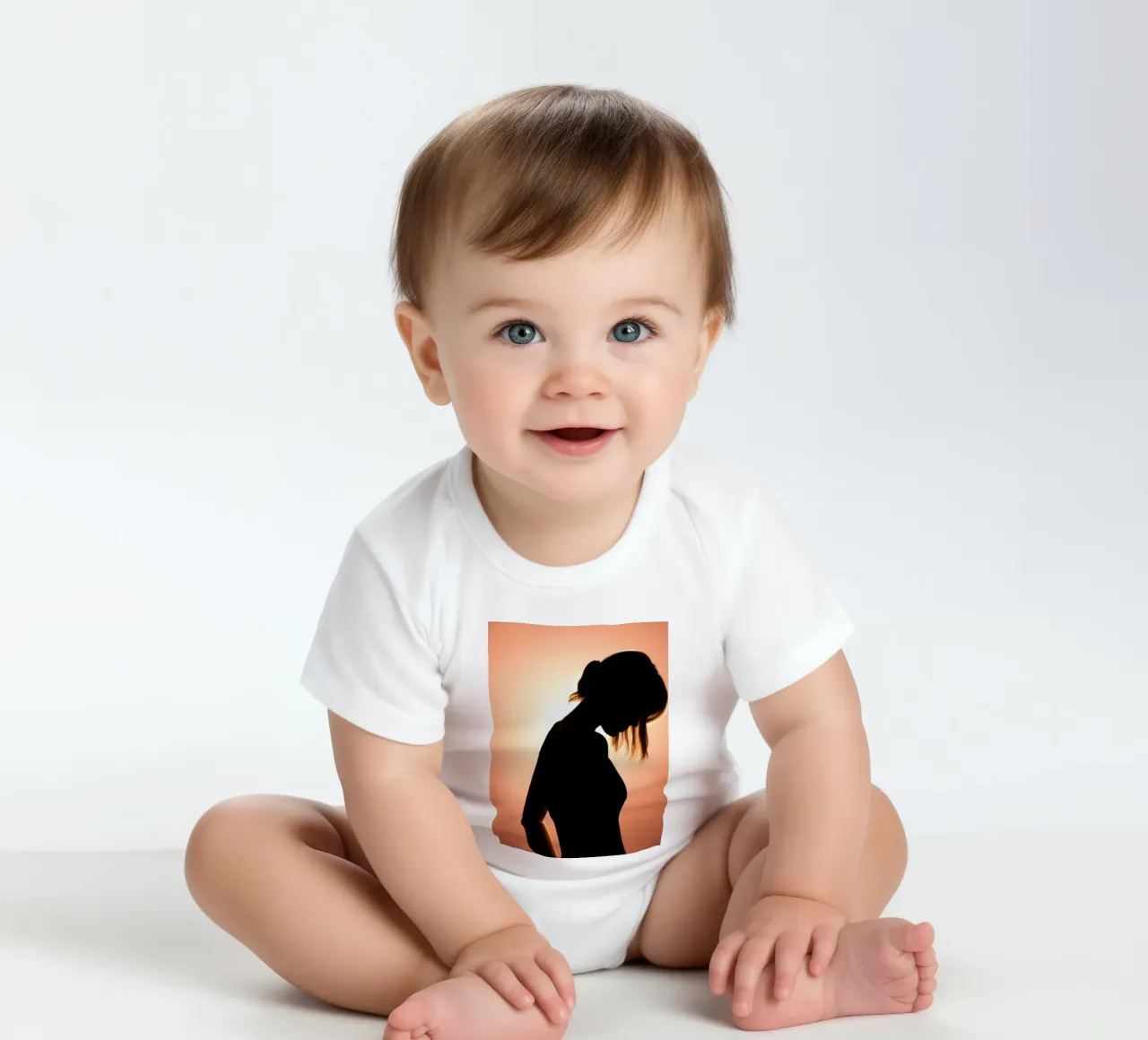 Silhouette di una donna in uno splendido tramonto body neonato maniche corte da DesignDoodle