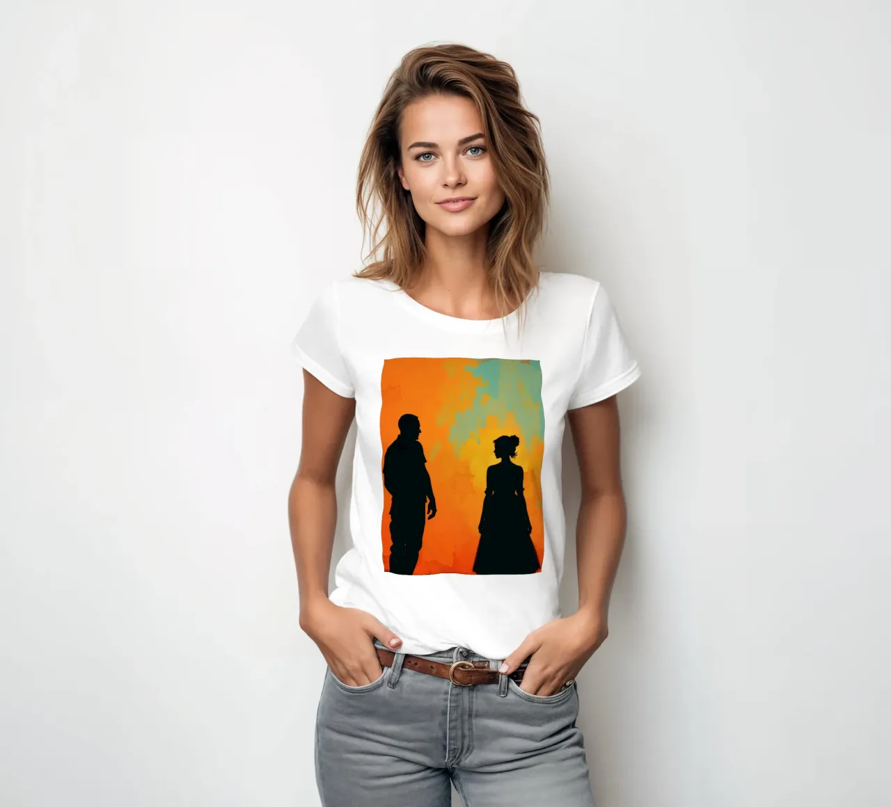 Coppia di sposi in un tramonto dai colori caldi e vivaci t-shirt da donna da DesignDoodle