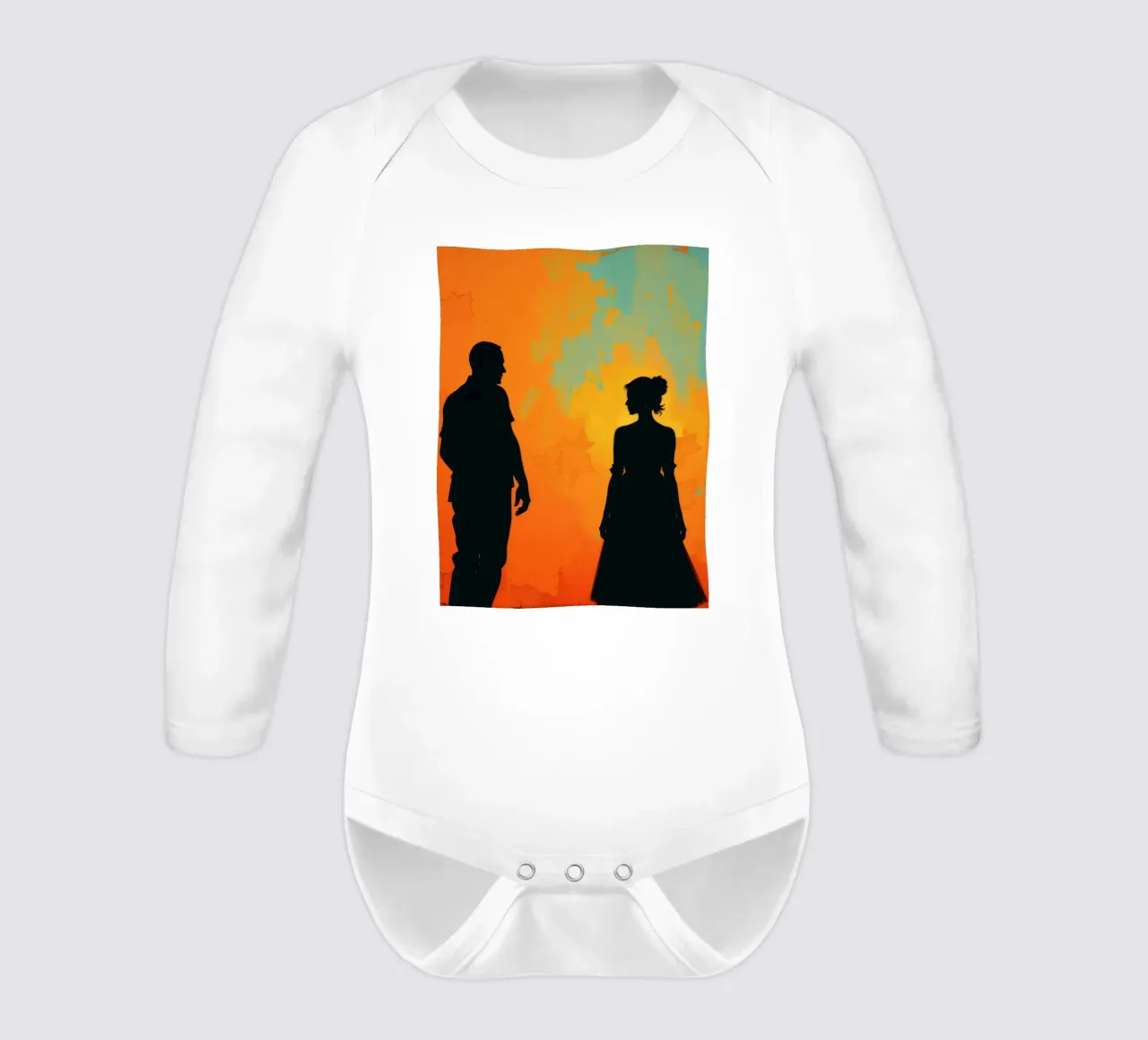 Coppia di sposi in un tramonto dai colori caldi e vivaci body neonato maniche lunghe da DesignDoodle