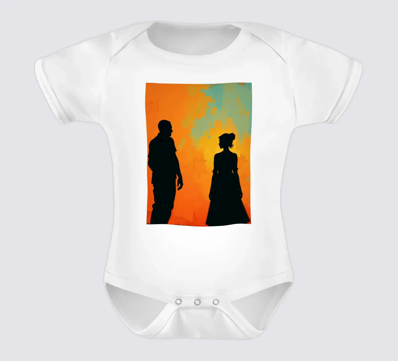Coppia di sposi in un tramonto dai colori caldi e vivaci body neonato maniche corte da DesignDoodle