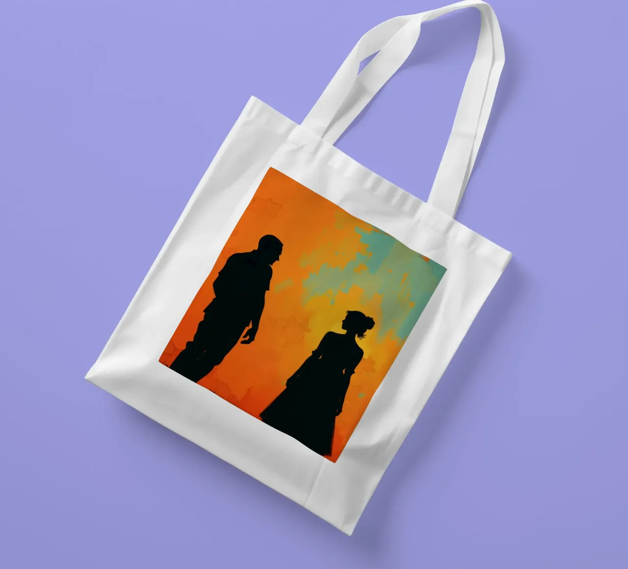 Coppia di sposi in un tramonto dai colori caldi e vivaci borsa in juta da DesignDoodle